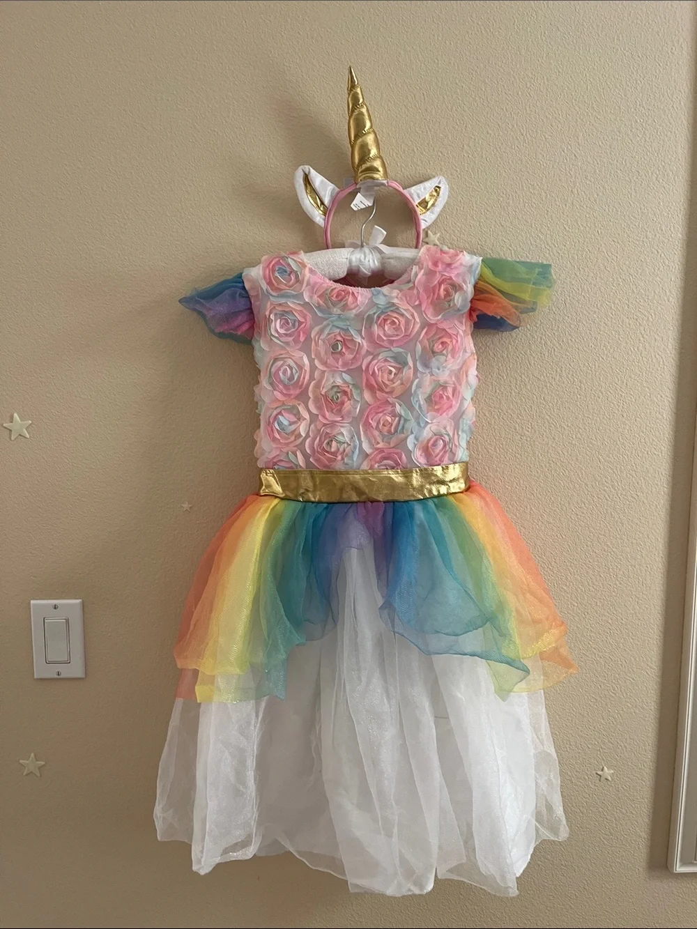 Target light up Floral Rainbow Tulle Unicorn Costume with Gold Horn